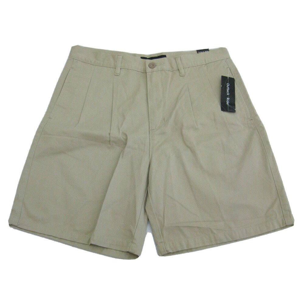 New OUTBACK RIDER Men's (Size 34) Beige Khaki Pleated Chino Shorts 4 Pockets